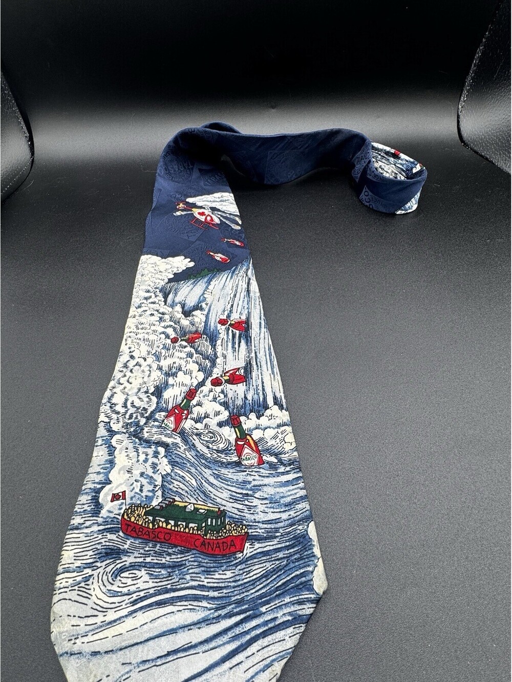 Vintage Tabasco Canada Niagara Falls Novelty Tie 100% Silk Waterfall Necktie